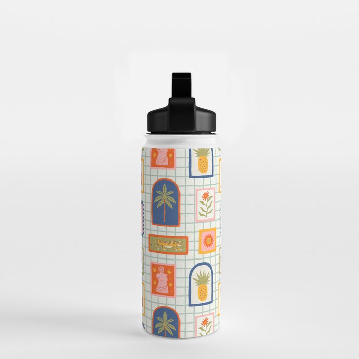 Vintage tropical summer patchwork art pattern Water Bottle Gallery Image 2