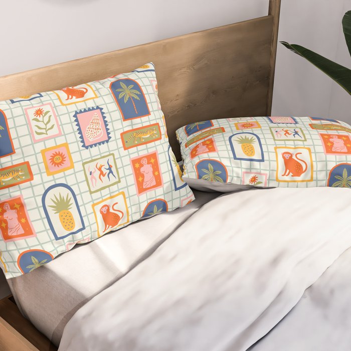 Vintage tropical summer patchwork art pattern Pillow Sham Gallery Image 2