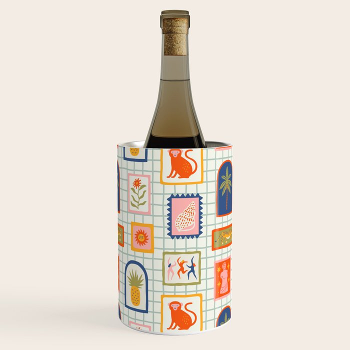 Vintage tropical summer patchwork art pattern Wine Chiller Gallery Image 1