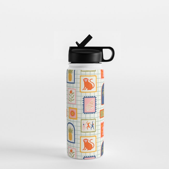 Vintage tropical summer patchwork art pattern Water Bottle Gallery Image 1