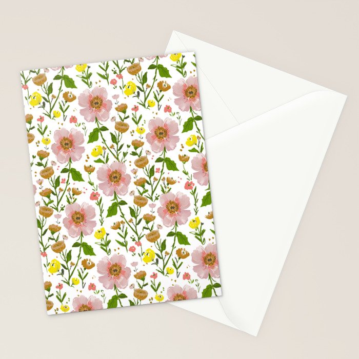 Summer Floral - pink & yellow Stationery Card Gallery Image 2