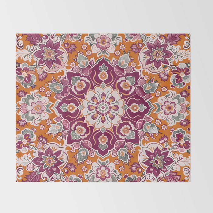 Ruby and Spice Floral Mandala Throw Blanket Gallery Image 2