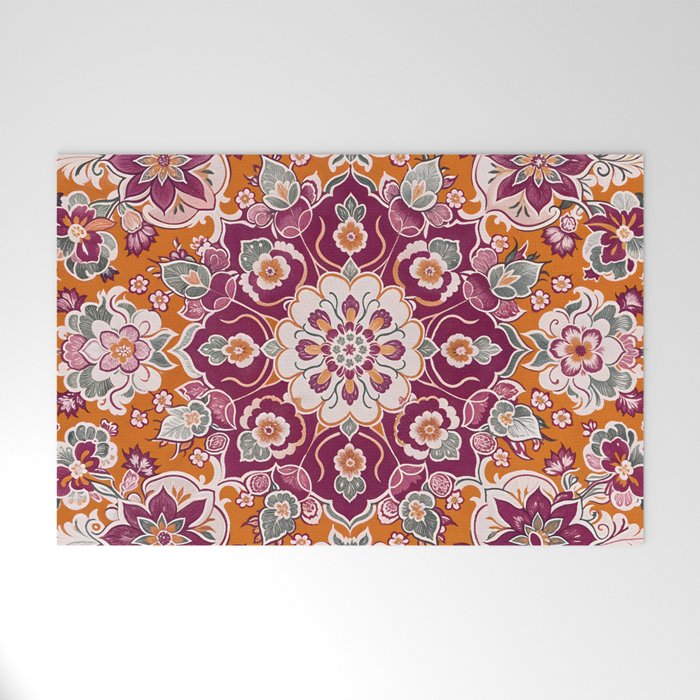 Ruby and Spice Floral Mandala Welcome Mat Gallery Image 1