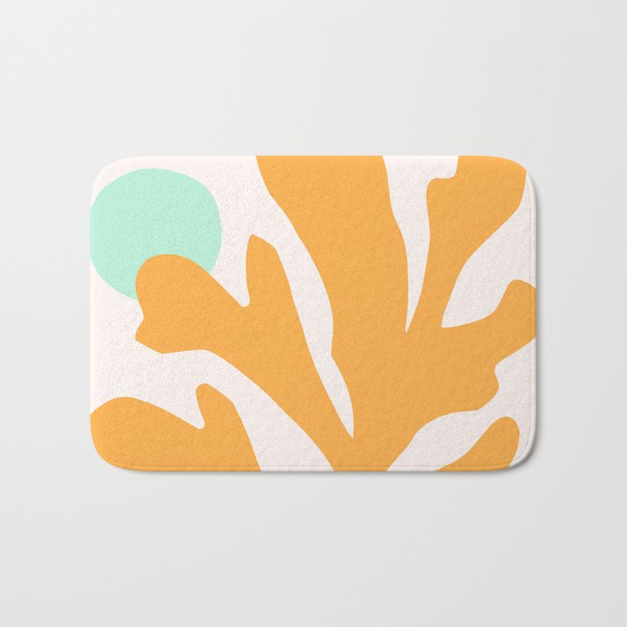 Simple Orange Leaf on Aqua Sun - cut-outs 3  Bath Mat Gallery Image 1