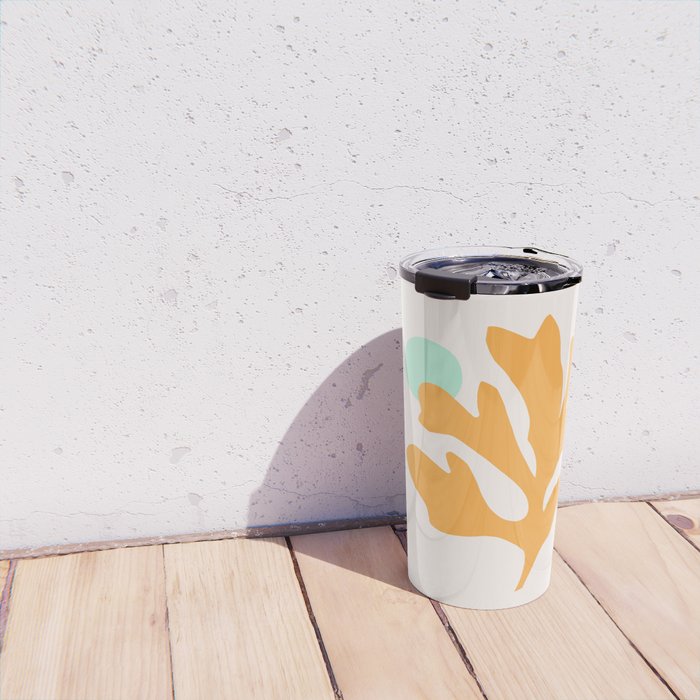 Simple Orange Leaf on Aqua Sun - cut-outs 3  Travel Mug Gallery Image 4