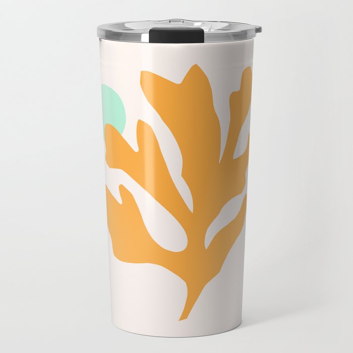 Simple Orange Leaf on Aqua Sun - cut-outs 3  Travel Mug Gallery Image 1