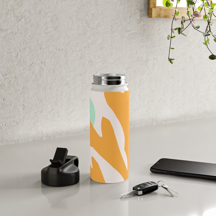 Simple Orange Leaf on Aqua Sun - cut-outs 3  Water Bottle Gallery Image 4