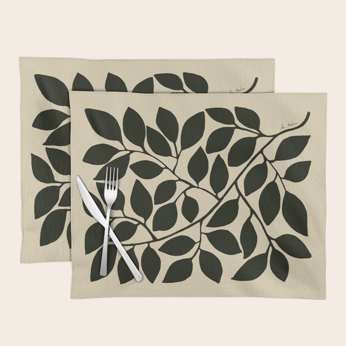 leaves black and white Placemat Gallery Image 1