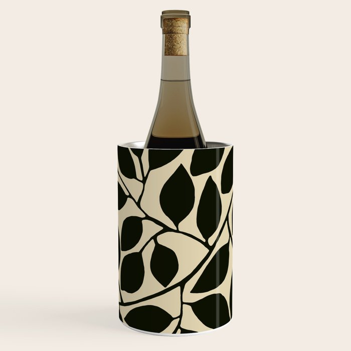 leaves black and white Wine Chiller Gallery Image 1