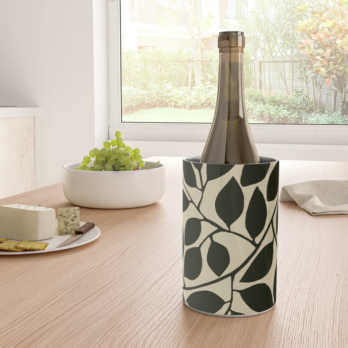 leaves black and white Wine Chiller Gallery Image 4