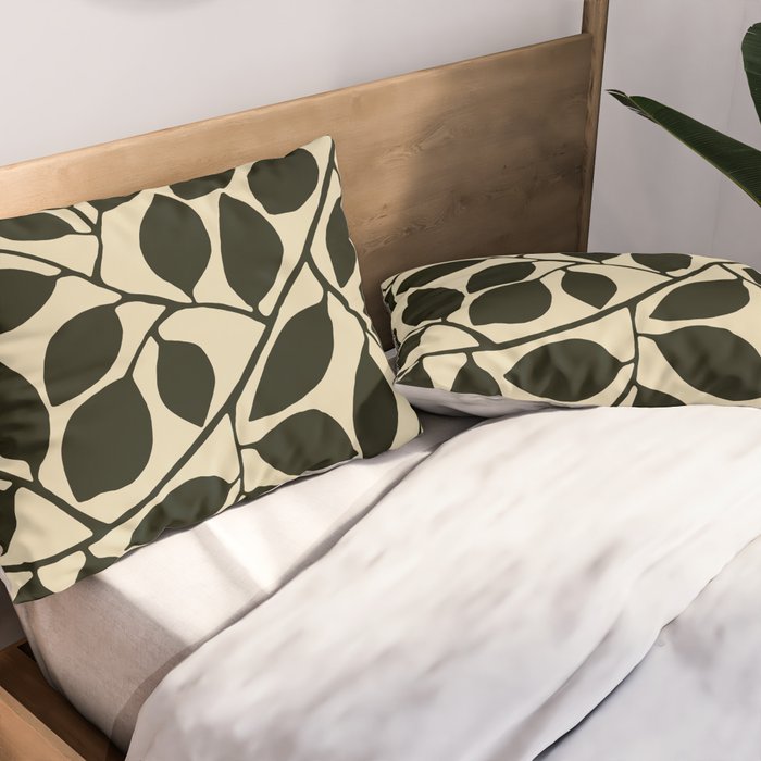 leaves black and white Pillow Sham Gallery Image 2