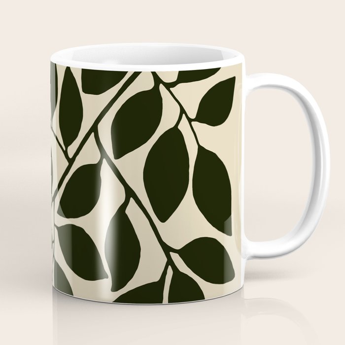 leaves black and white Coffee Mug Gallery Image 1