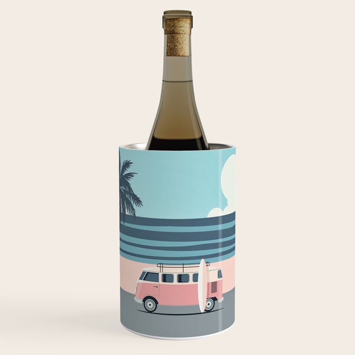 Surfer Graphic Beach Palm-Tree Camper-Van Art Wine Chiller Gallery Image 1