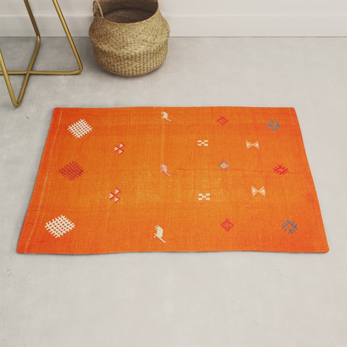 Orange Oriental Traditional Creative Berber Moroccan Fabric Style Rug Gallery Image 1