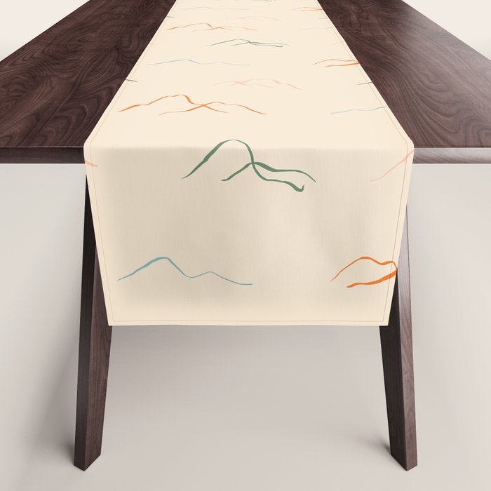 Hand drawn mountain landscape doodle pattern Table Runner Gallery Image 1