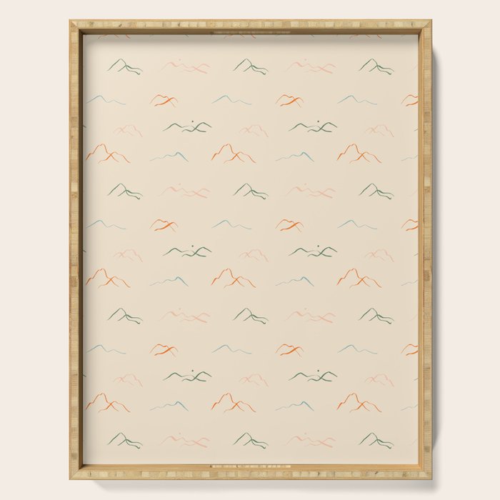 Hand drawn mountain landscape doodle pattern Serving Tray Gallery Image 1