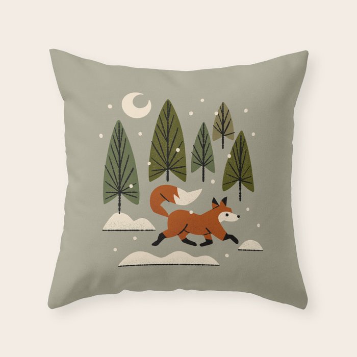Snowy Evening Fox Throw Pillow Gallery Image 1