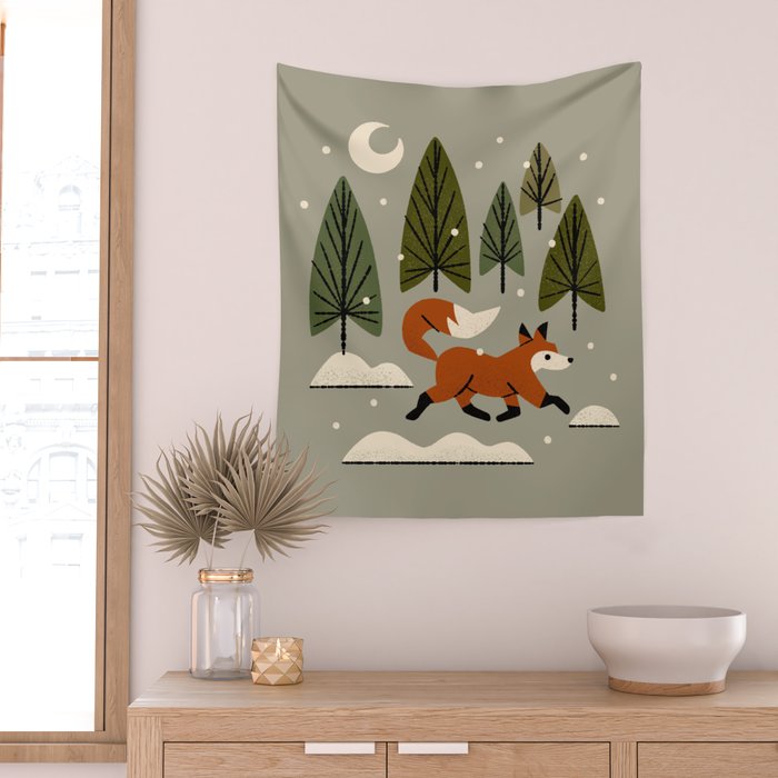 Snowy Evening Fox Wall Tapestry Gallery Image 2