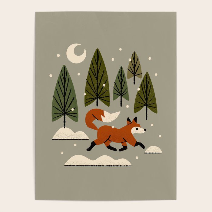 Snowy Evening Fox Poster Gallery Image 1