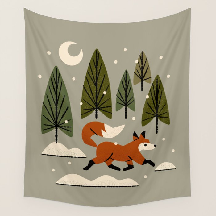 Snowy Evening Fox Wall Tapestry Gallery Image 4