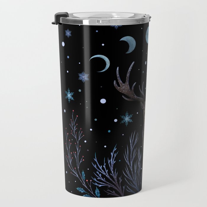Deer in Winter Night Forest Travel Mug Gallery Image 3