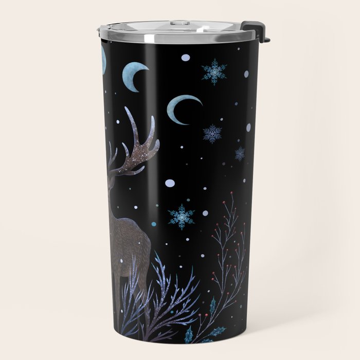 Deer in Winter Night Forest Travel Mug Gallery Image 2