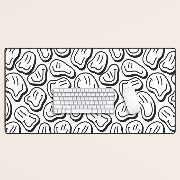 Black and white happy face pattern Desk Mat Gallery Image 1