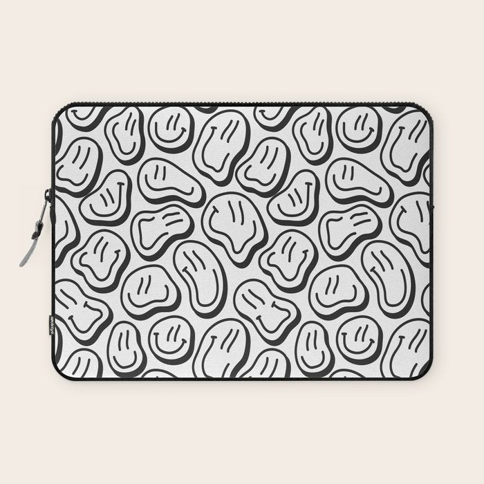 Black and white happy face pattern Laptop Sleeve Gallery Image 1