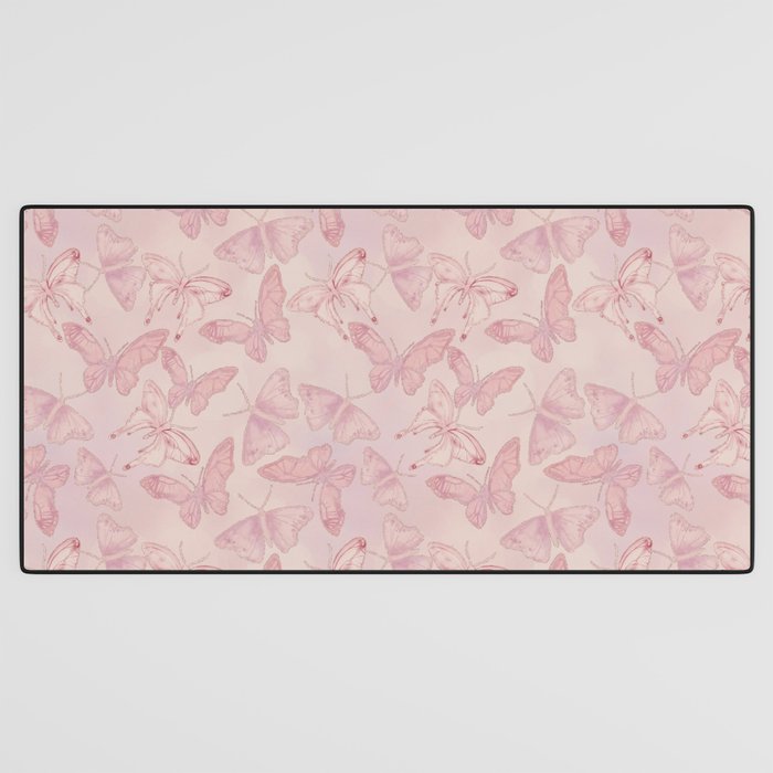 Butterfly Pattern soft pink pastel Desk Mat Gallery Image 3