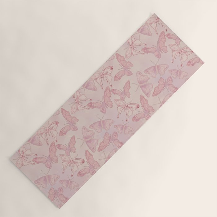 Butterfly Pattern soft pink pastel Yoga Mat Gallery Image 1