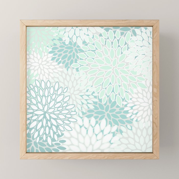 Floral Blooms, Soft Teal and Mint Mini Art Print Gallery Image 1