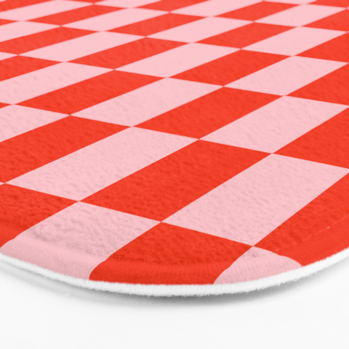 Checkered Triplet Mixed Check Pattern in Orange and Pink Tones Bath Mat Gallery Image 3