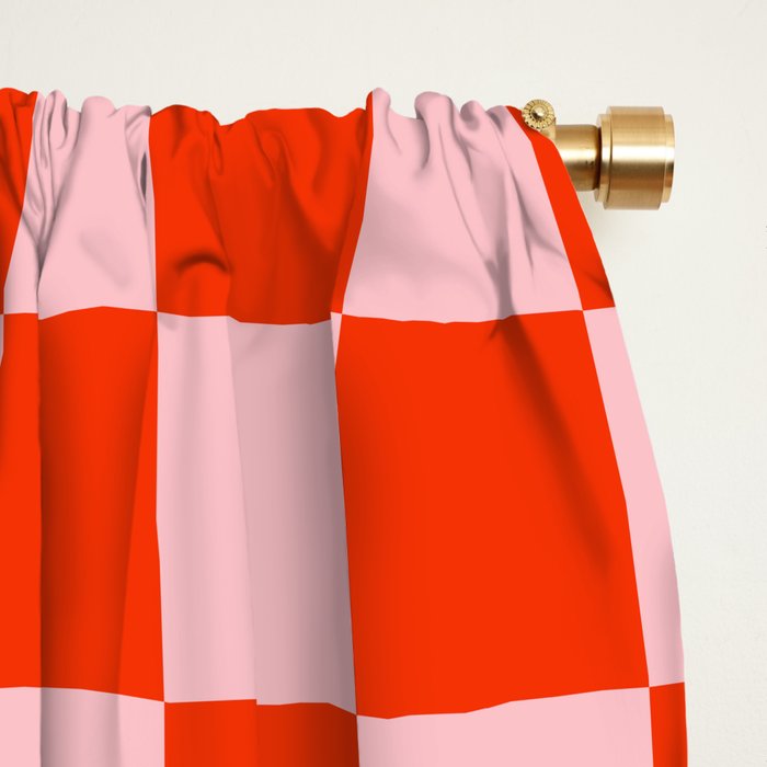 Checkered Triplet Mixed Check Pattern in Orange and Pink Tones Window Curtain Gallery Image 2
