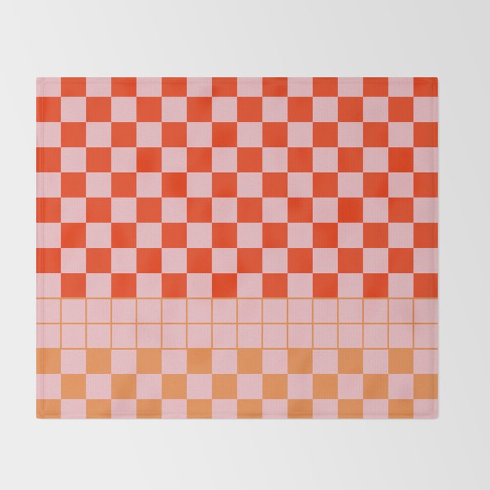 Checkered Triplet Mixed Check Pattern in Orange and Pink Tones Throw Blanket Gallery Image 2