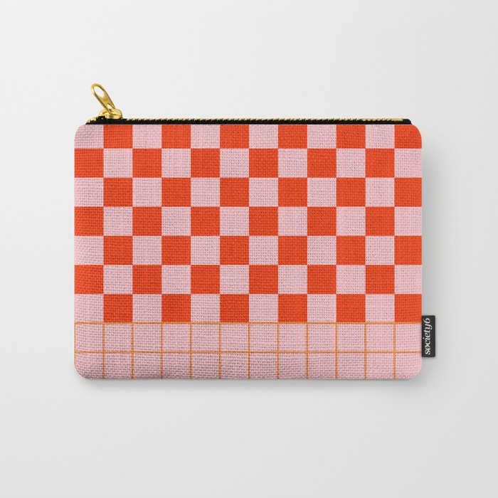 Checkered Triplet Mixed Check Pattern in Orange and Pink Tones Carry All Pouch Gallery Image 1