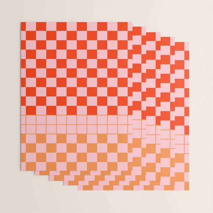 Checkered Triplet Mixed Check Pattern in Orange and Pink Tones Wrapping Paper Gallery Image 3
