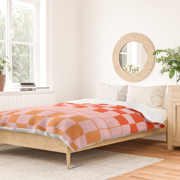 Checkered Triplet Mixed Check Pattern in Orange and Pink Tones Duvet Cover Gallery Image 2