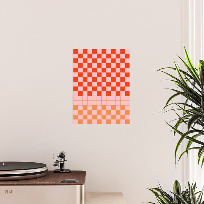 Checkered Triplet Mixed Check Pattern in Orange and Pink Tones Poster Gallery Image 2