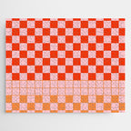 Checkered Triplet Mixed Check Pattern in Orange and Pink Tones Jigsaw Puzzle Gallery Image 1