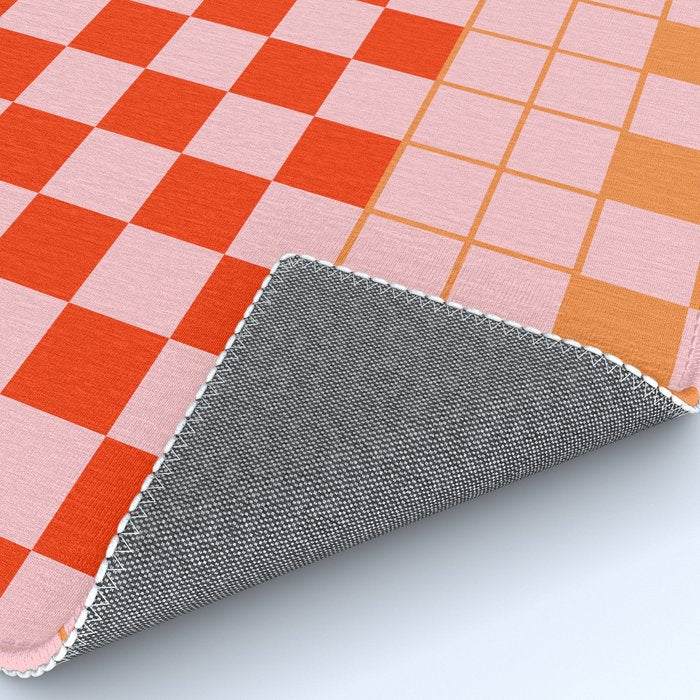 Checkered Triplet Mixed Check Pattern in Orange and Pink Tones Rug Gallery Image 4