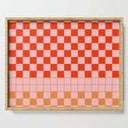 Checkered Triplet Mixed Check Pattern in Orange and Pink Tones Serving Tray Gallery Image 1