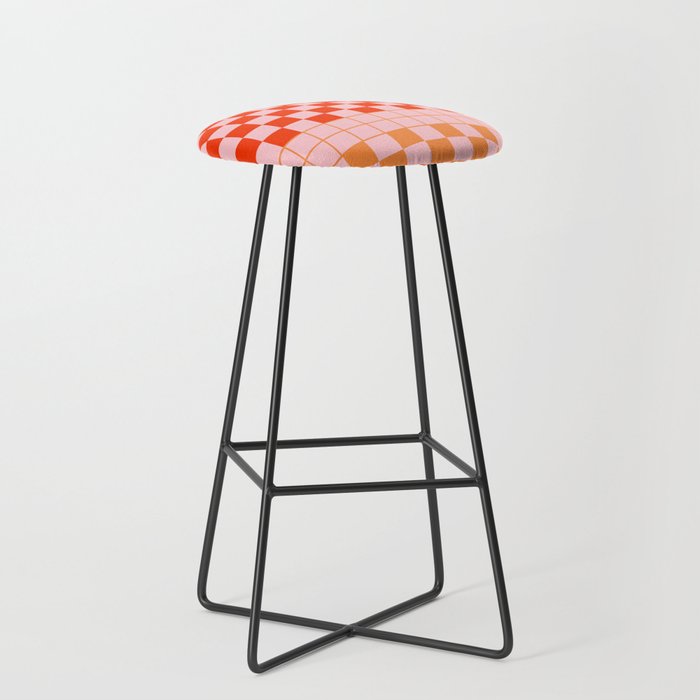 Checkered Triplet Mixed Check Pattern in Orange and Pink Tones Stool Gallery Image 1