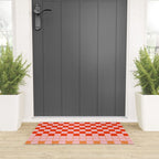 Checkered Triplet Mixed Check Pattern in Orange and Pink Tones Welcome Mat Gallery Image 3