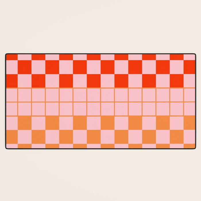 Checkered Triplet Mixed Check Pattern in Orange and Pink Tones Desk Mat Gallery Image 3