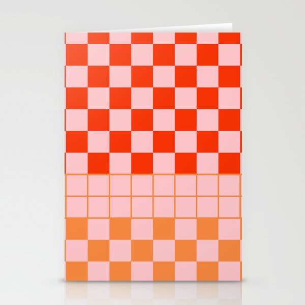 Checkered Triplet Mixed Check Pattern in Orange and Pink Tones Stationery Card Gallery Image 2