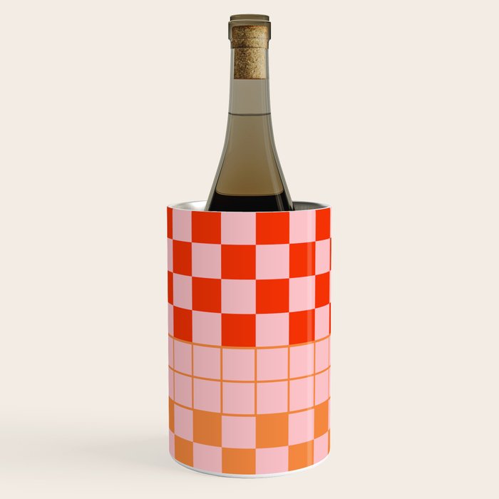 Checkered Triplet Mixed Check Pattern in Orange and Pink Tones Wine Chiller Gallery Image 2
