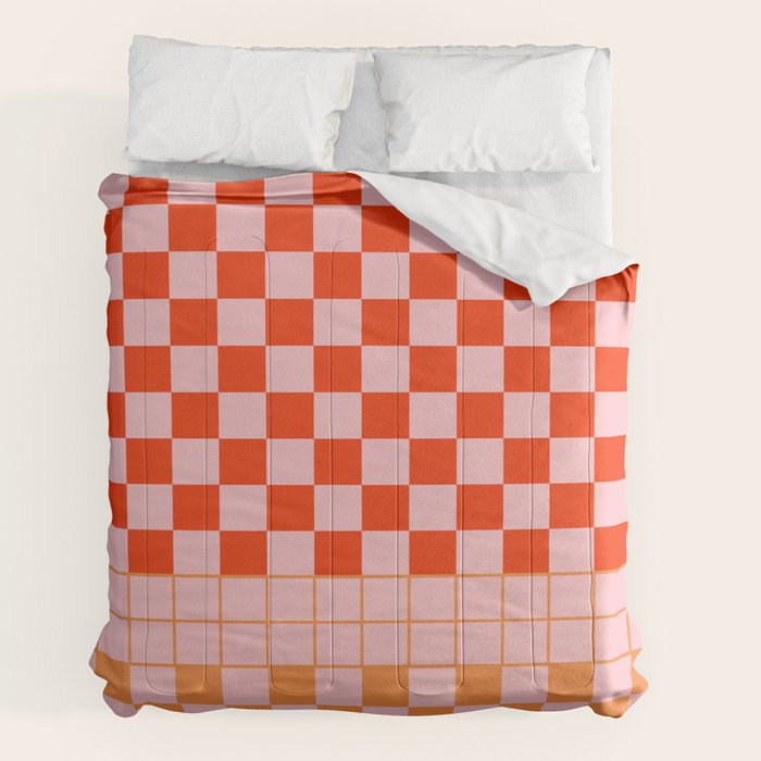 Checkered Triplet Mixed Check Pattern in Orange and Pink Tones Comforter Gallery Image 2