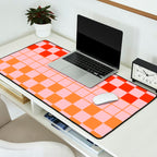 Checkered Triplet Mixed Check Pattern in Orange and Pink Tones Desk Mat Gallery Image 2
