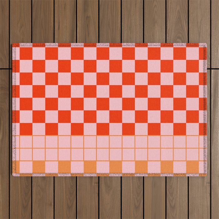 Checkered Triplet Mixed Check Pattern in Orange and Pink Tones Outdoor Rug Gallery Image 1