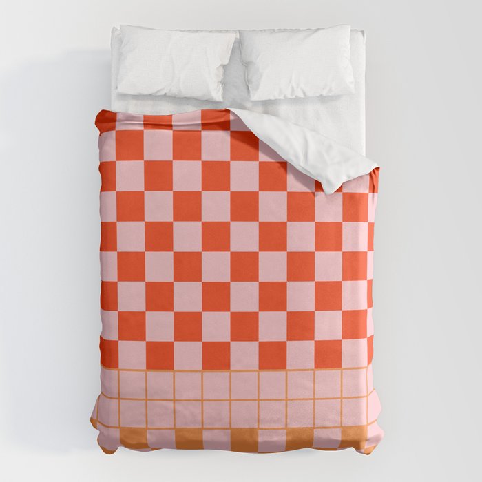 Checkered Triplet Mixed Check Pattern in Orange and Pink Tones Duvet Cover Gallery Image 6